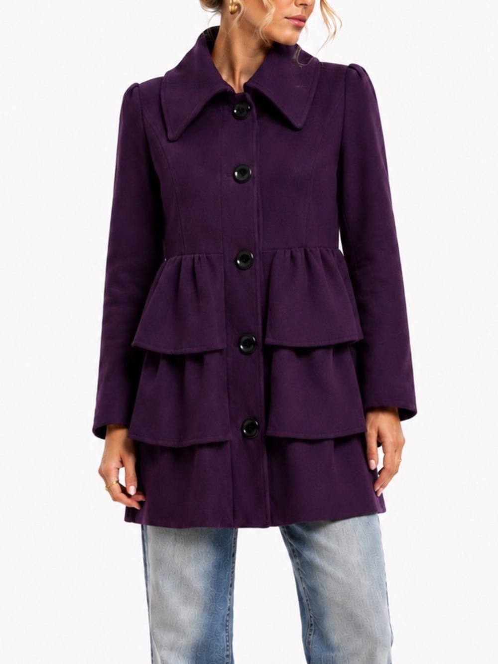 STEVE MADDEN DEEP PLUM ARTSY RUFFLED PEA COAT SZ SM EUC